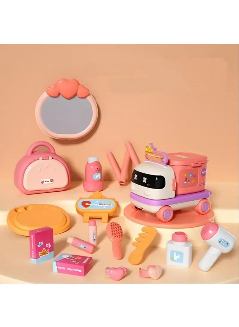 Hihonor Kids' Pull-String Cart Playset with Medical Makeup Station & Storage – Interactive Multifunctional Cooking and Baking Toy for Youngsters, Plastic, Educational Role-Playing Game (Pink) - Image 5